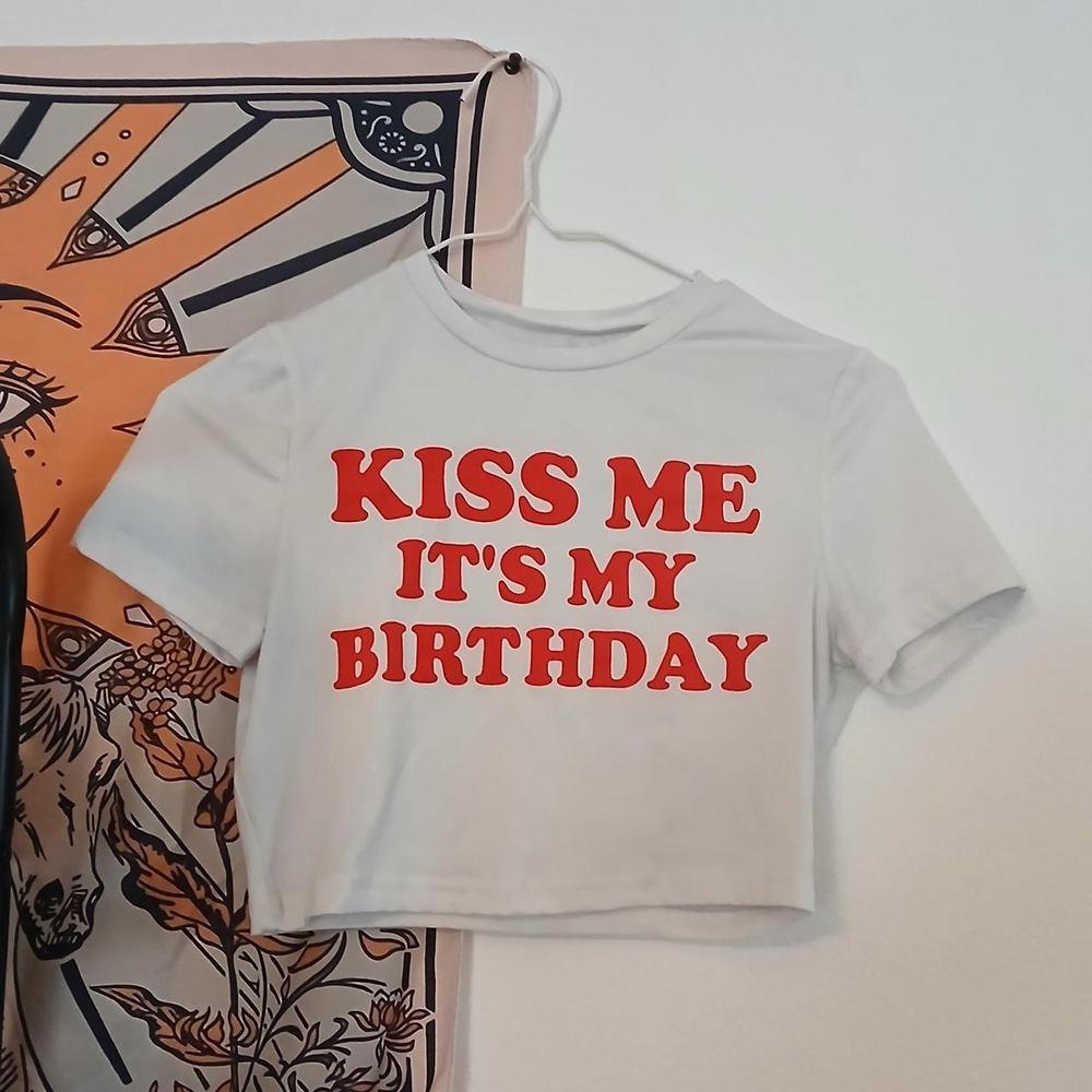 SHEIN White Tee with Red Birthday Print